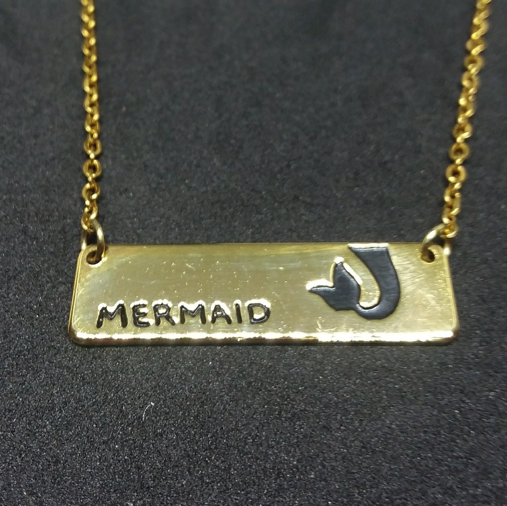Gold Tone Mermaid Bar Necklace